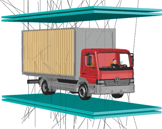diagram of a truck between two muon detectors
