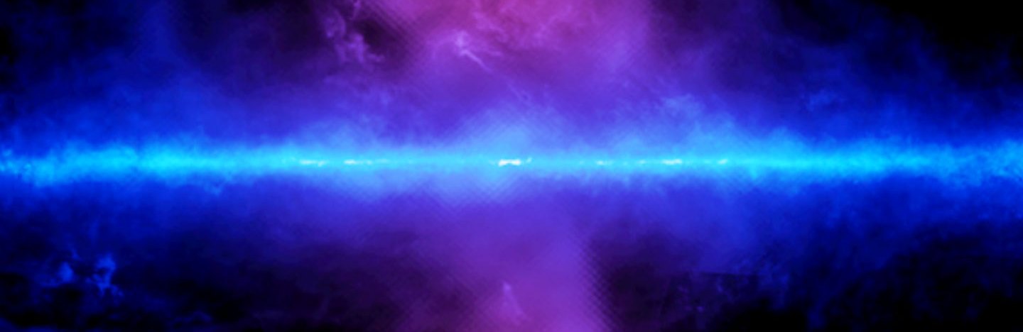 gamma-ray image of the Milky Way with fermi bubbles in purple and the disk in blue