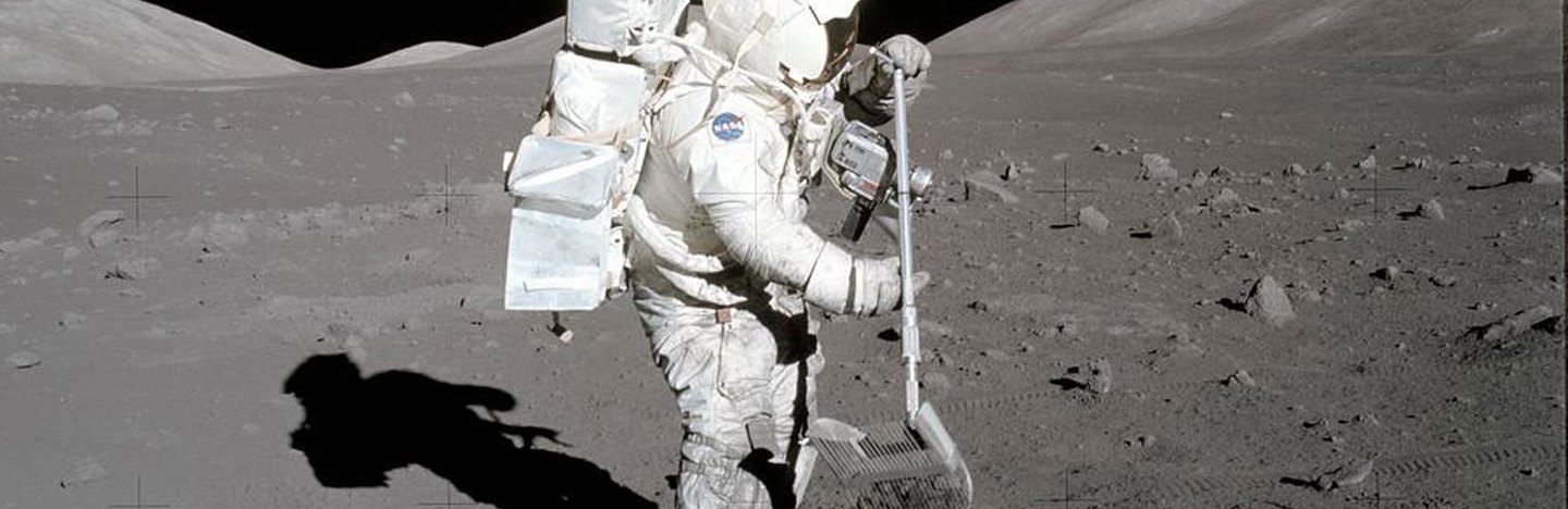 Apollo astronaut Harrison “Jack” Schmitt collects moon samples
