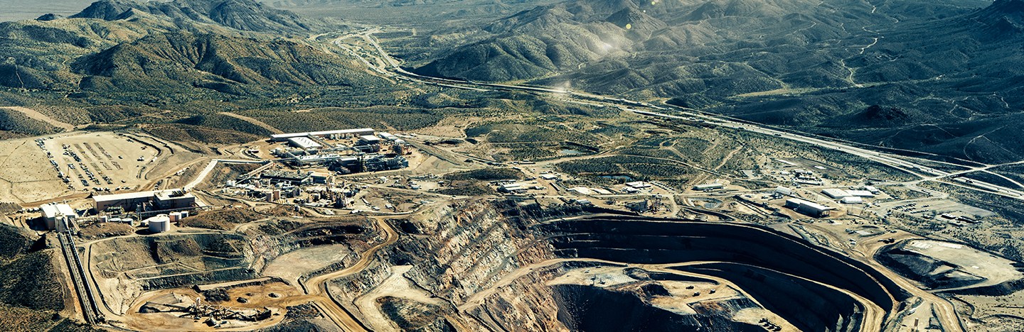 An aerial view of Mountain Pass rare earth mine in southeastern California,