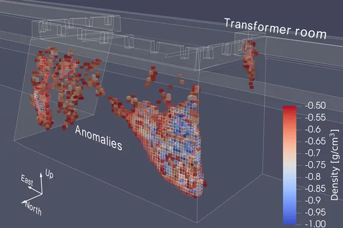 An image showing the density of a section of the Xi'an fortress walls.