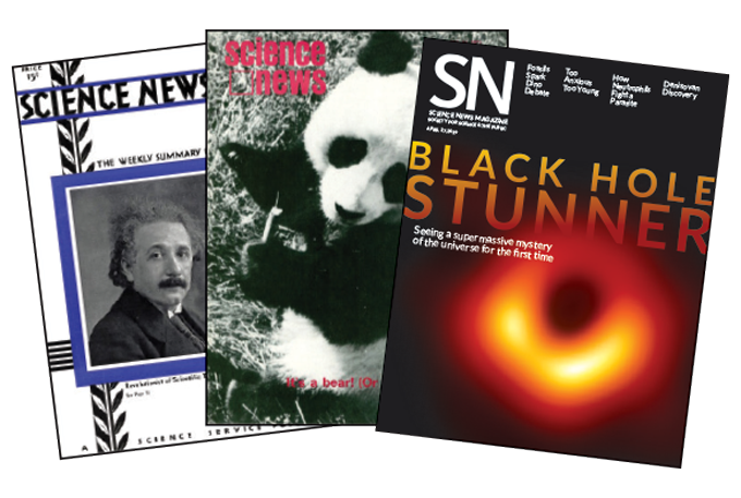 Three different copies of old Science News issues