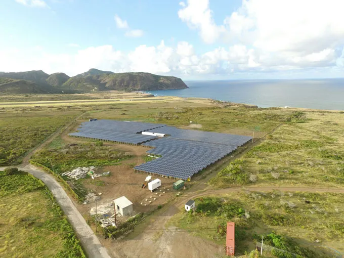 A photo of a solar farm which provides electricity to the Caribbean island of St. Eustatius.