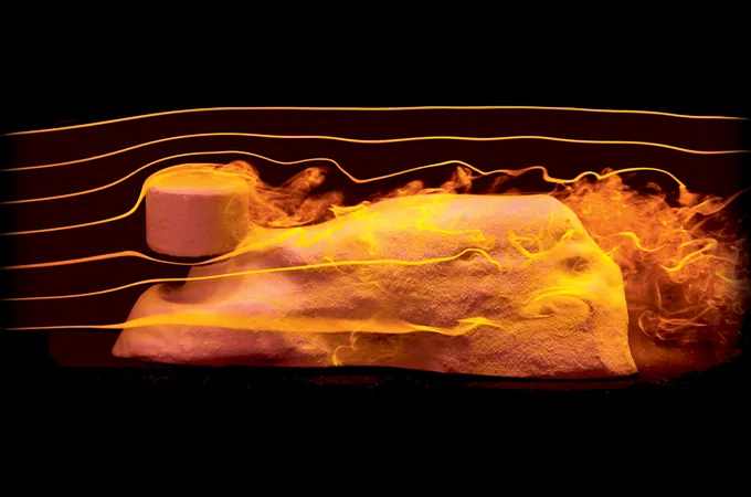 sphinx model hit by water flow