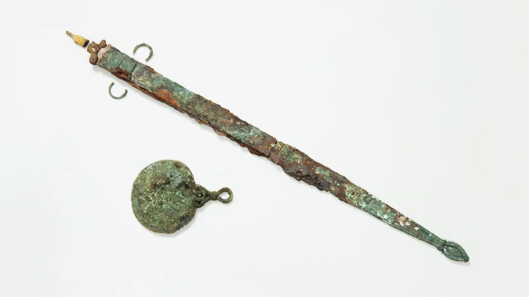 Sword and bronze mirror from a 2,000-year-old grave in England
