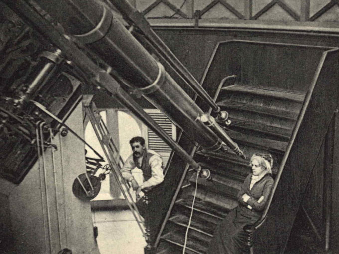 A postcard depicting Maria Mitchell in the observatory at Vassar College in June 1878