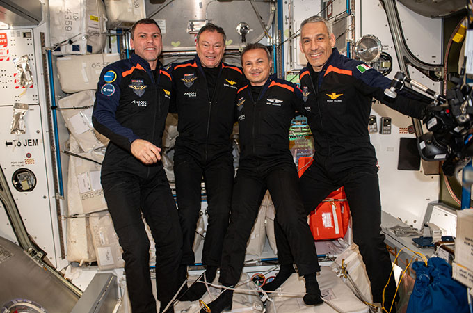 Astronauts Marcus Wandt, Michael Lόpez-Alegría, Alper Gezeravcı and Walter Villadei on then International Space Station