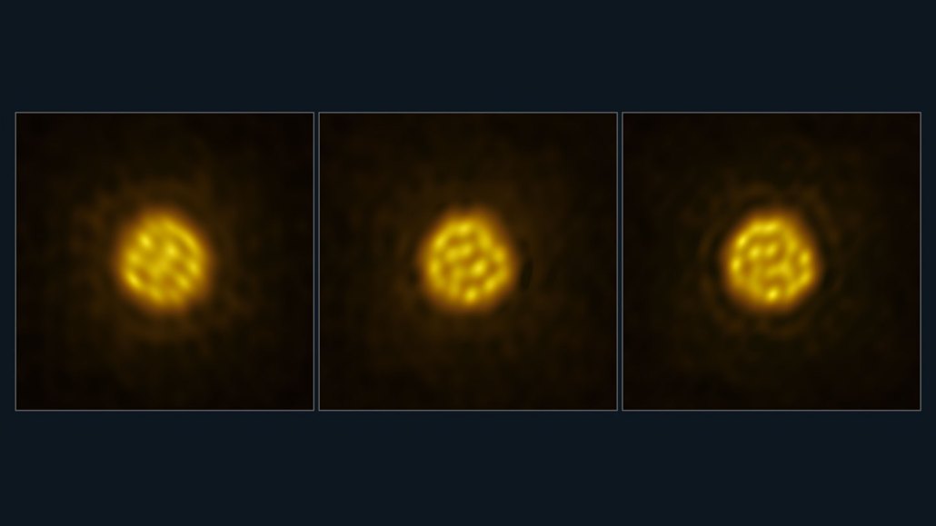 Three yellow circles filled with different patterns of light and dark