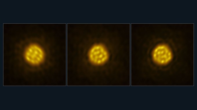 Three yellow circles filled with different patterns of light and dark