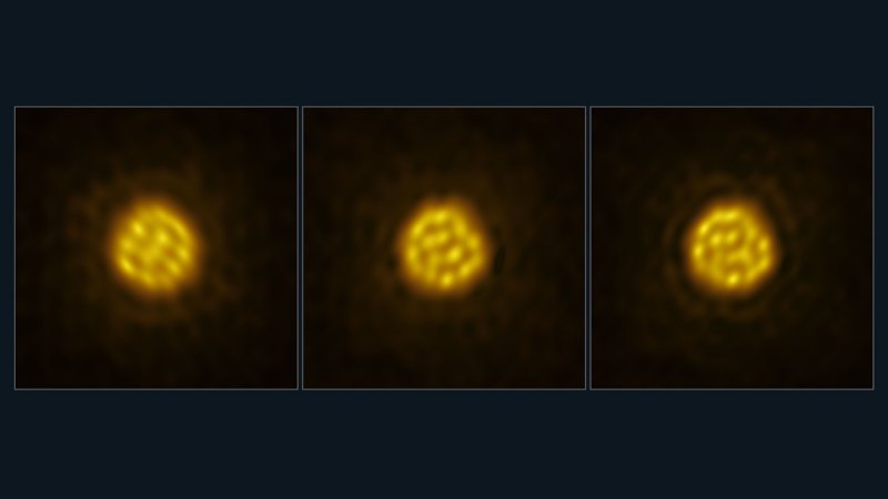 Three yellow circles filled with different patterns of light and dark