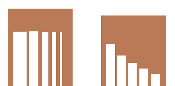 A model of the two panels the researchers used to test the cats. The one on the left has holes of the same height but decreasing width. The one on the right has holes of the same width but decreasing height.