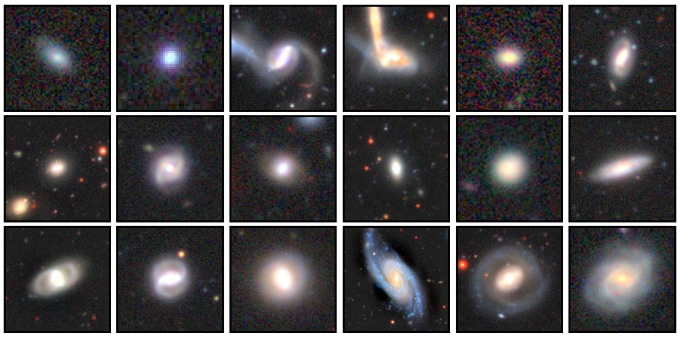 A grid of 18 galaxies of various shapes