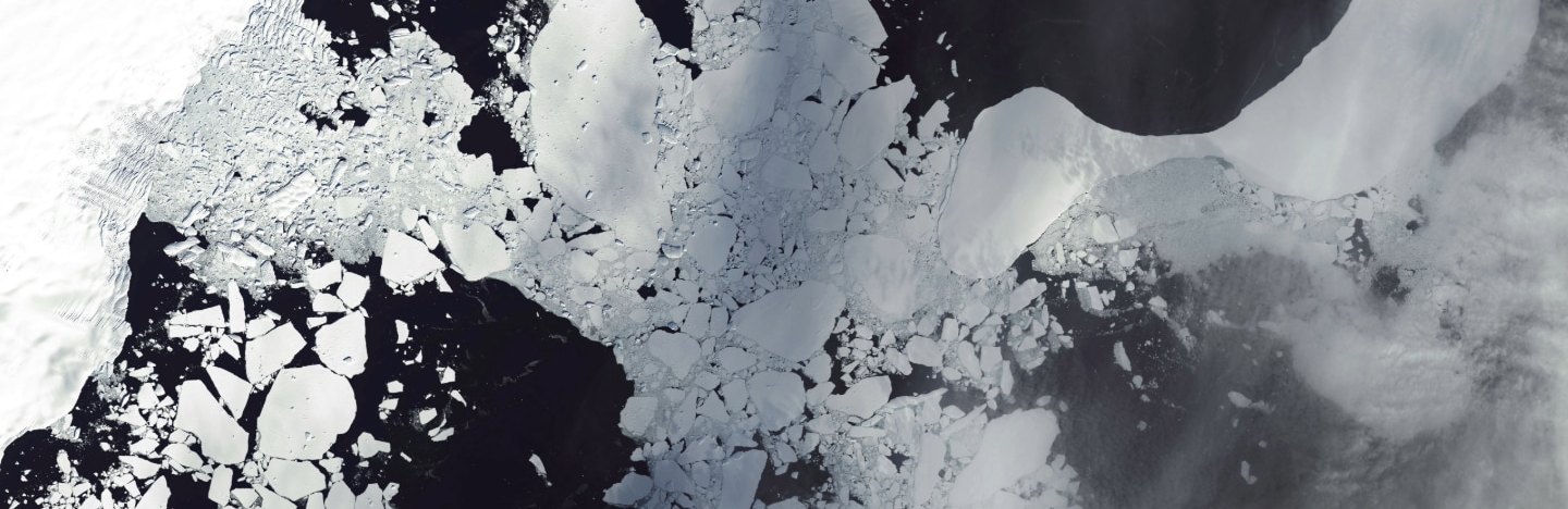 The former Conger ice shelf is shown as a white mass on Earth's face from space.