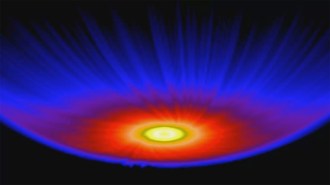 A yellow circle surrounded by concentric circles fading from orange to blue, with the blue stopping at an arc at the bottom of the image and sweeping back towards the top.