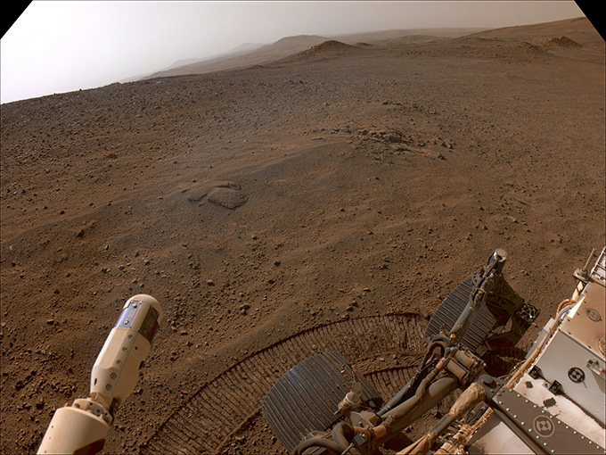 View of a brown sandy Martian landscape
