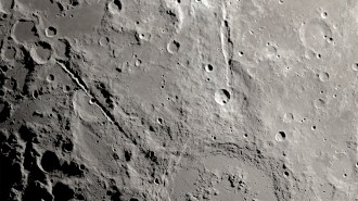 Close-up of the surface of the moon from above.