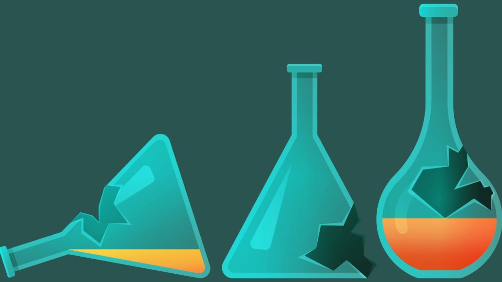 An illustration of broken beakers.