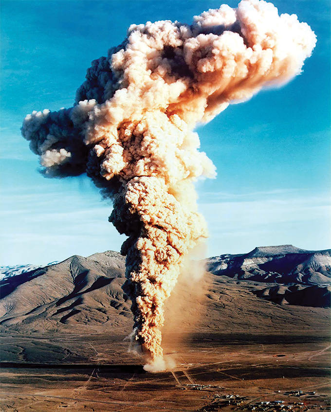A smoke plume from underground nuclear testing during the Baneberry test in Nevada.