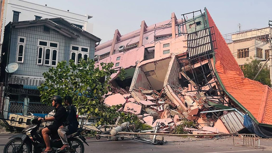 A photo of a building in Mandalay, a city in Myanmar, that toppled over during a magnitude 7.7 earthquake March 28.