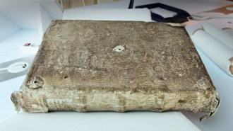 This rare medieval manuscript has a dingy brownish cover made of seal skin.