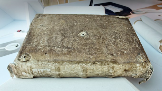 This rare medieval manuscript has a dingy brownish cover made of seal skin.