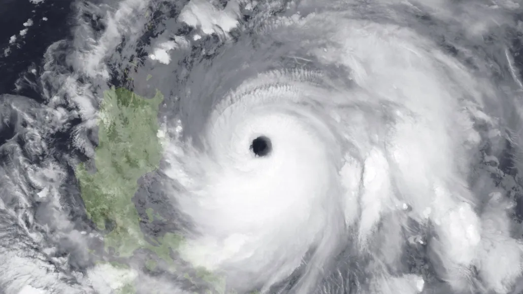 A satellite image of Typhoon Doksuri