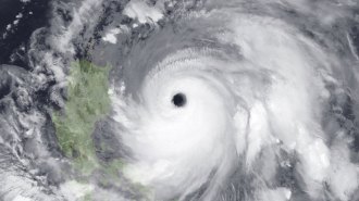 A satellite image of Typhoon Doksuri