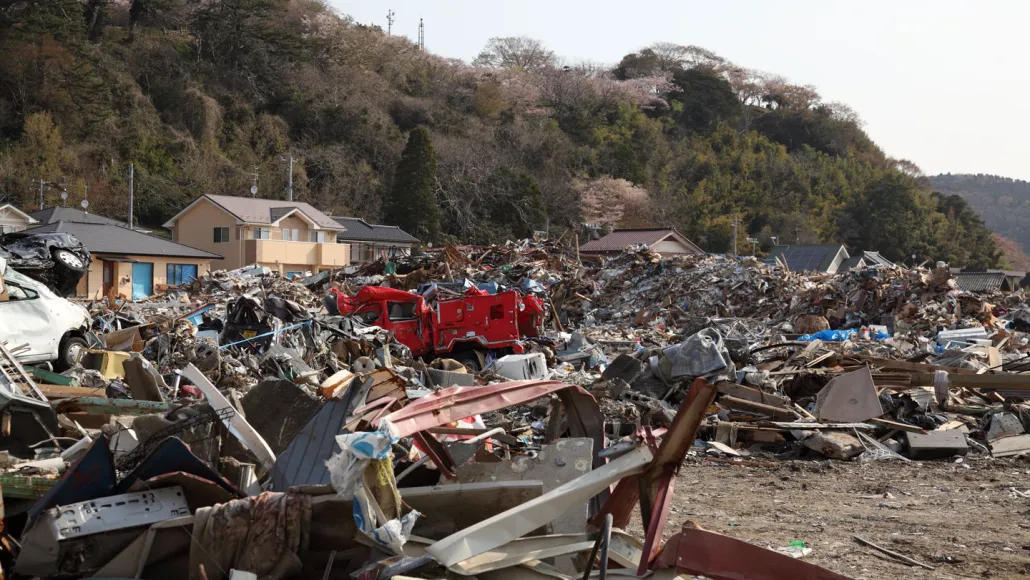 a devastated cityscape