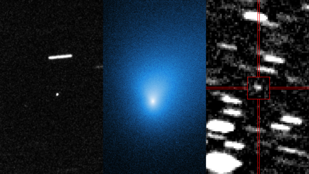three interstellar objects ‘Oumuamua (left), 2I/Borisov (center) and 3I/ATLAS (right)