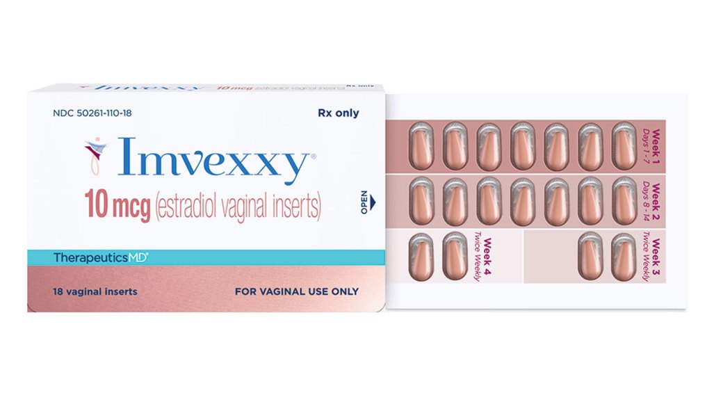 A box of capsules containing menopause estrogen treatment for vaginal use