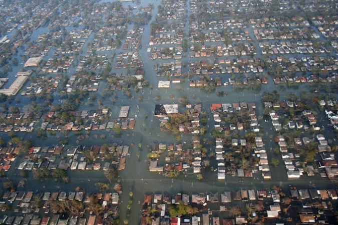 A photograph of widespread flooding across New Orleans after Hurricane Katrina.