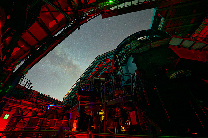 A photo inside the dome of the Rubin Observatory