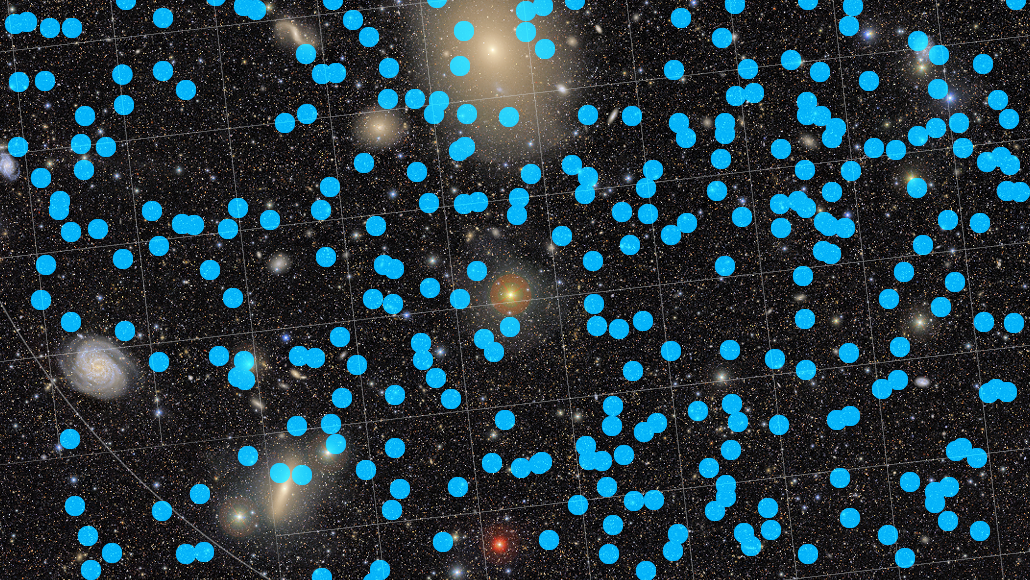 A Rubin image with newfound asteroid marked by dots