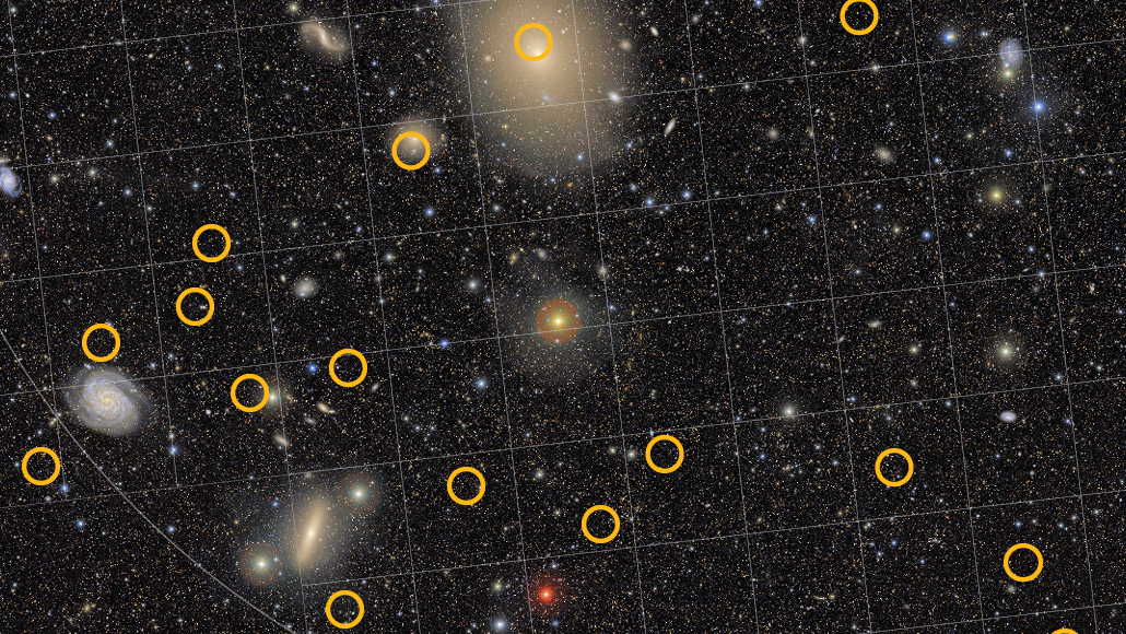A Rubin image with pulsars marked in yellow circles