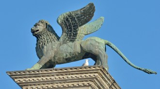 image of winged lion statue in Venice’s St. Mark’s Square