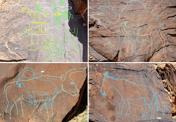Four images in a panel showing the rock art from different phases