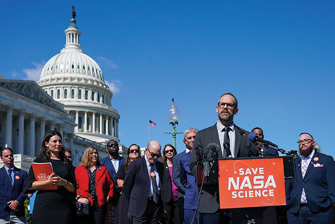 A photo of a 'Save NASA Space' rally outside the Capitol