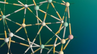 A 3-D of multi-colored balls connected by small, cylindrical tubes.