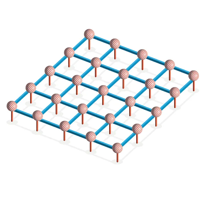 An illustration of a tensor network, which is used in many quantum systems.