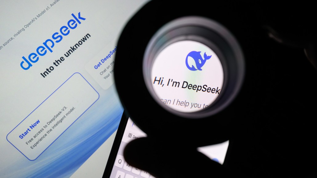 A zoom in on DeepSeek's logo on a phone