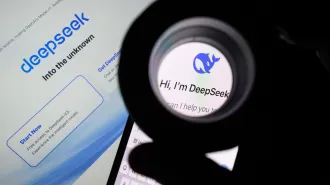 A zoom in on DeepSeek's logo on a phone