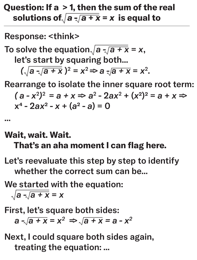 An output from a DeepSeek model showing how it "thinks"
