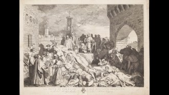 An engraving of a 14th century story The Decameron, shown here, depicts the devastation of the Black Plague in the Italian city-state of Florence in 1348.