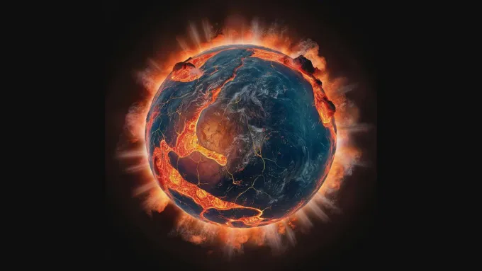 This artist's rendition depicts the early Earth covered with a fiery hot magma ocean. The cooling magma stored more water than once thought.