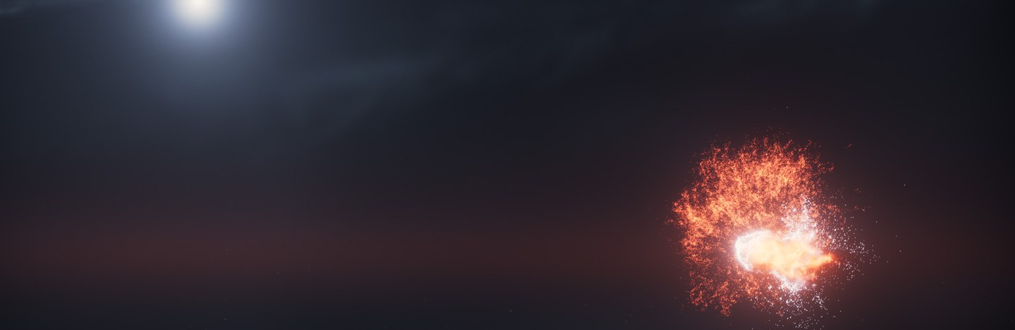 An illustration of two asteroid-sized bodies colliding
