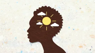 An illustration of a person having positive thoughts tied to the placebo effect of vaccines in new research