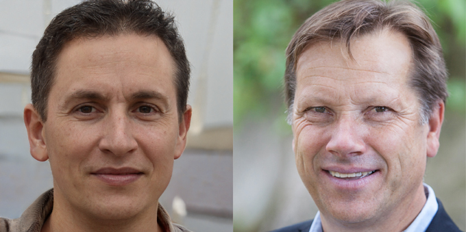 An image of a deepfake compared with an image of a real person