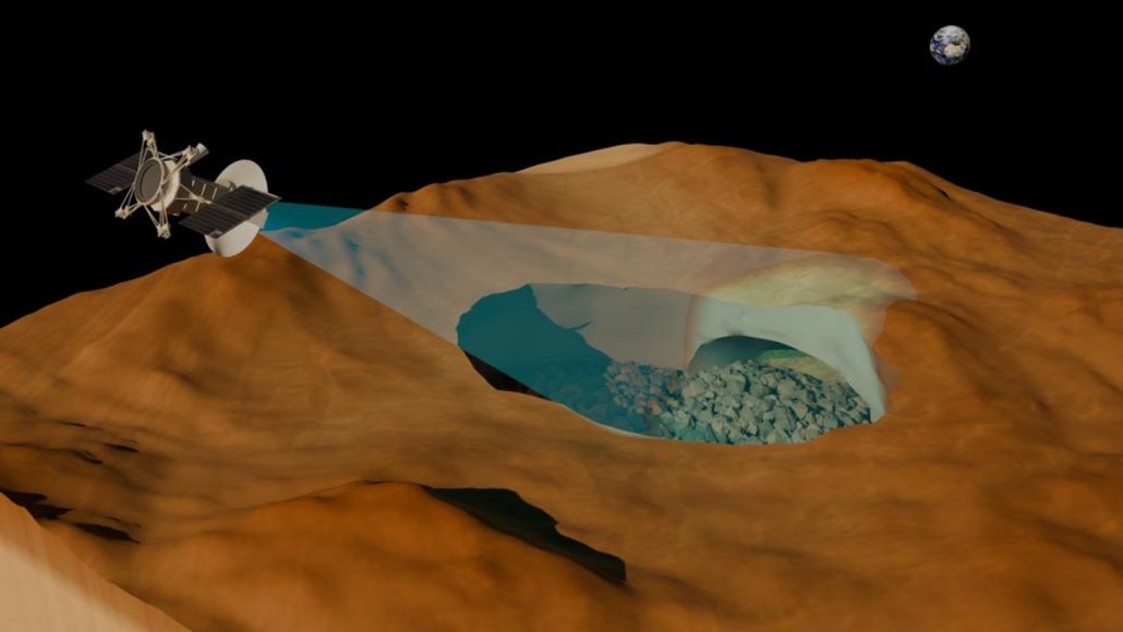 Illustration of the surface of Venus and the lava tube