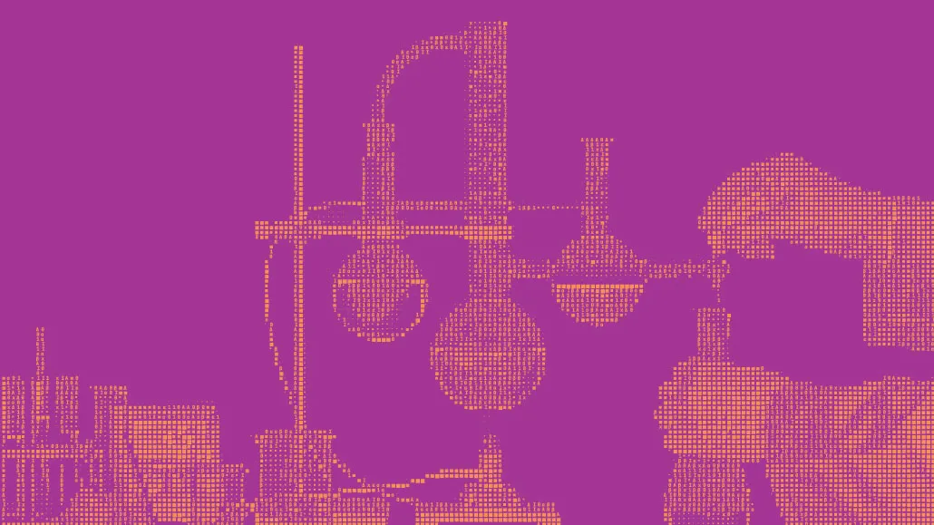 An illustration of a pair of hands working in a laboratory.