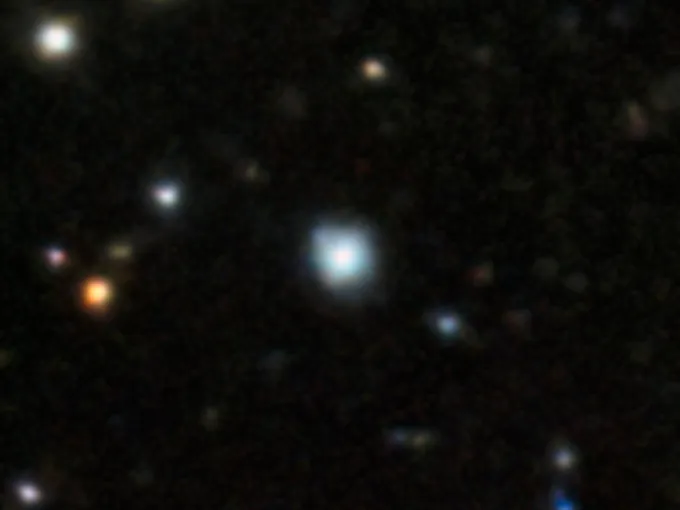 A zoomed-in view isolates a single bright star among fainter surrounding stars in the same field.